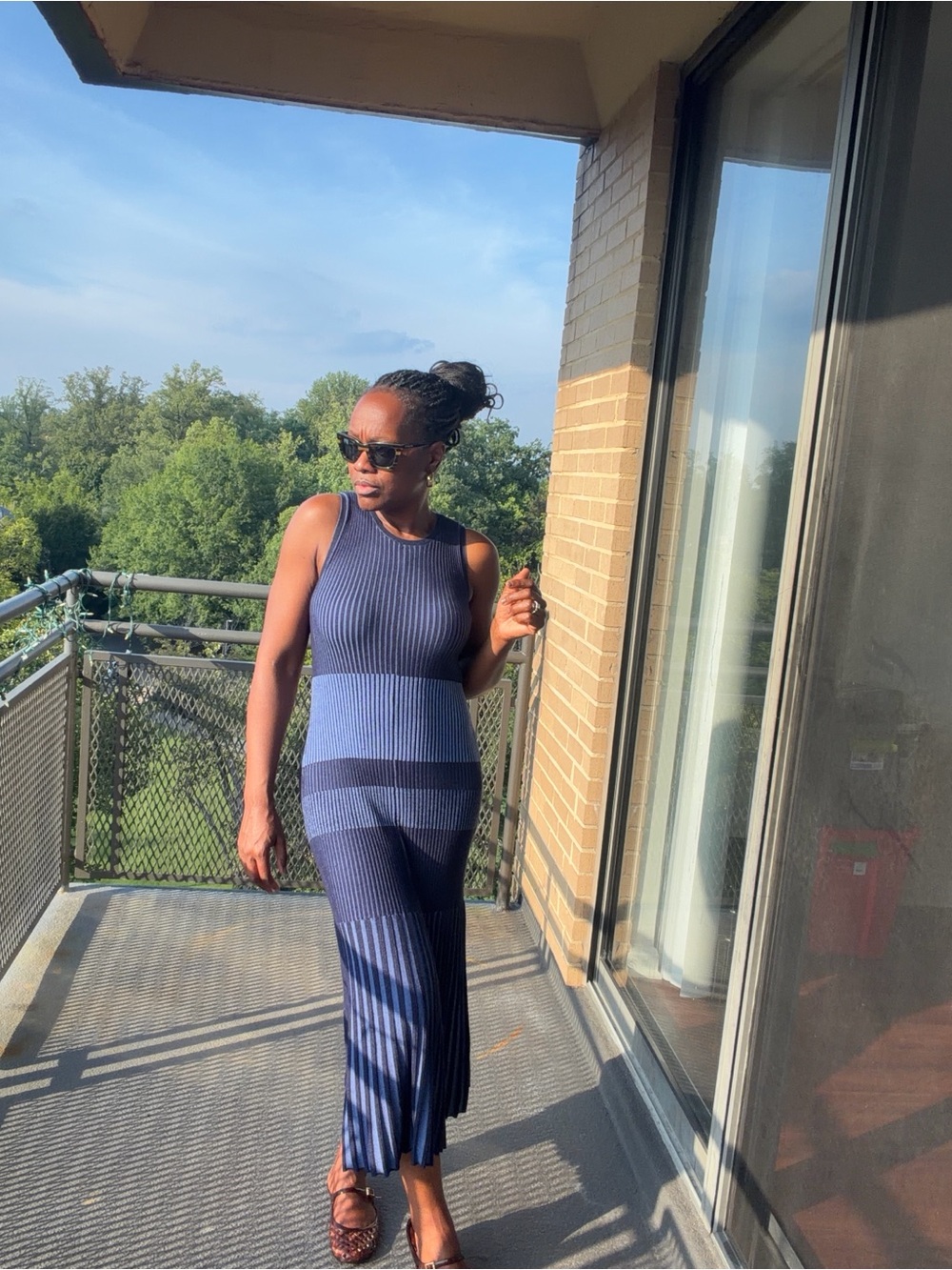 Dee Ocleppo Navy Blue Ribbed Knit Maxi Dress Size M